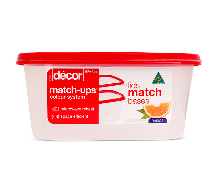 Basics Food Container, Oblong, Red, 1L