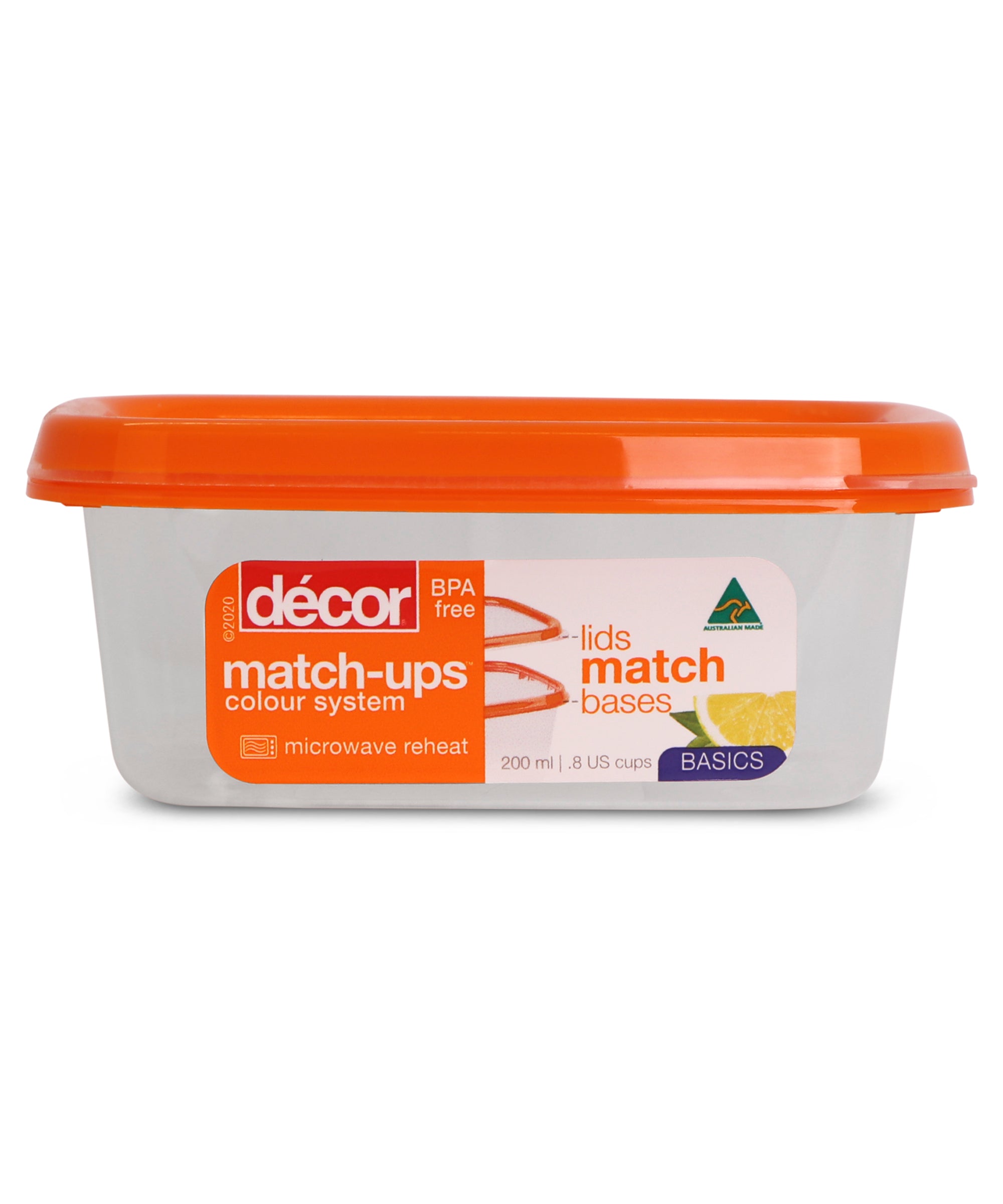 Basics Food Container, Oblong, Orange, 200ml