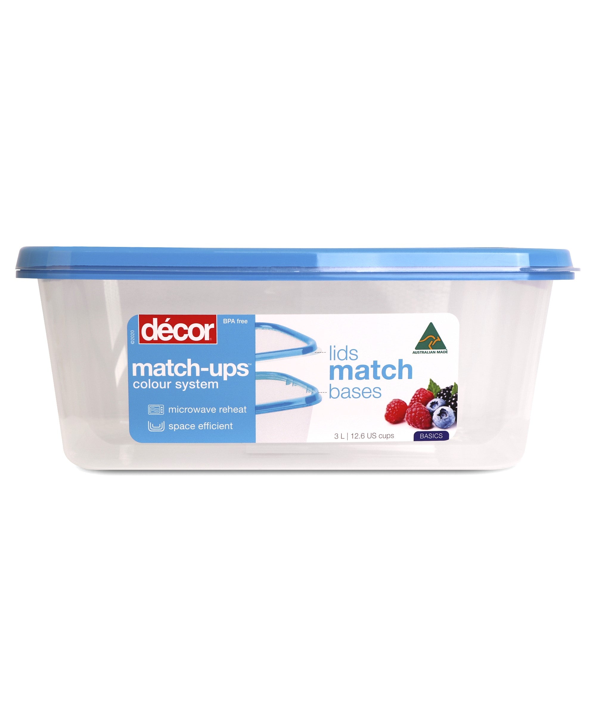 Basics Food Container, Oblong, Blue, 3L