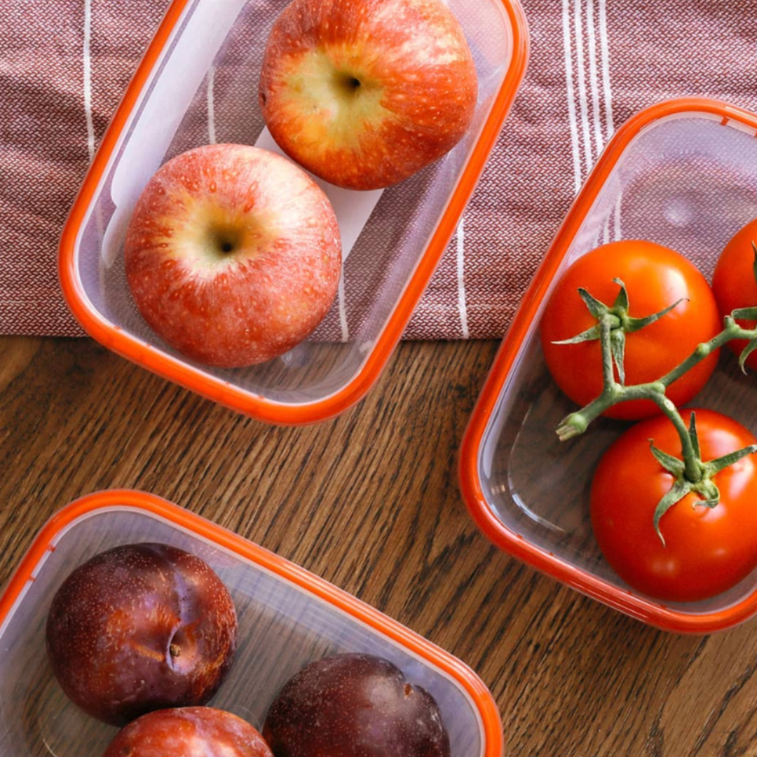 Basics Food Container, Oblong, Red, 1L