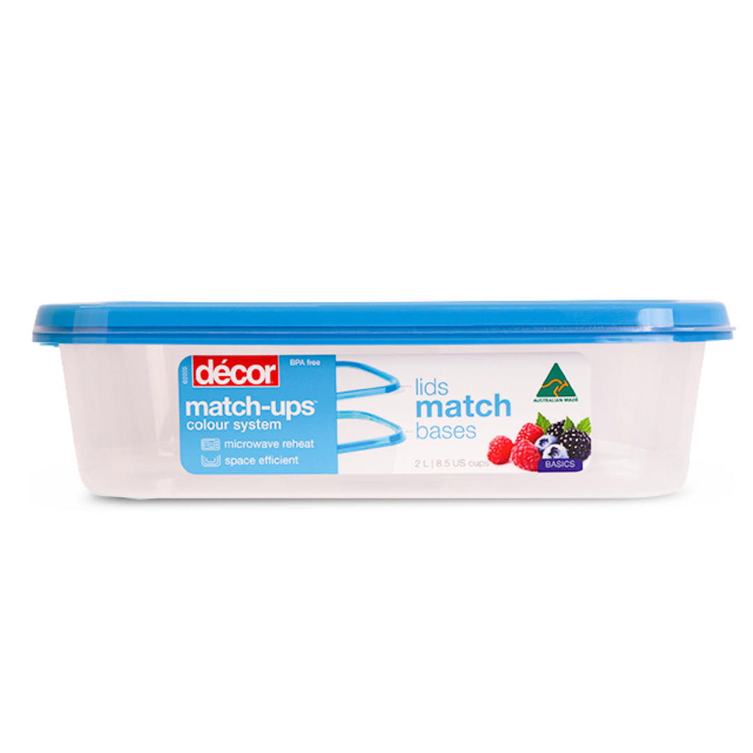 Basics Food Container, Oblong, Blue, 2L