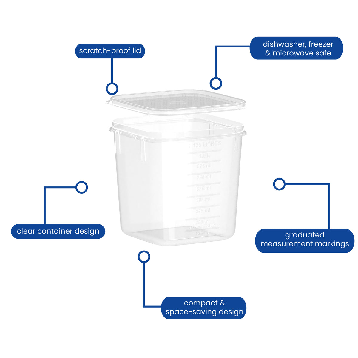 Food Container, Square, 1.125L
