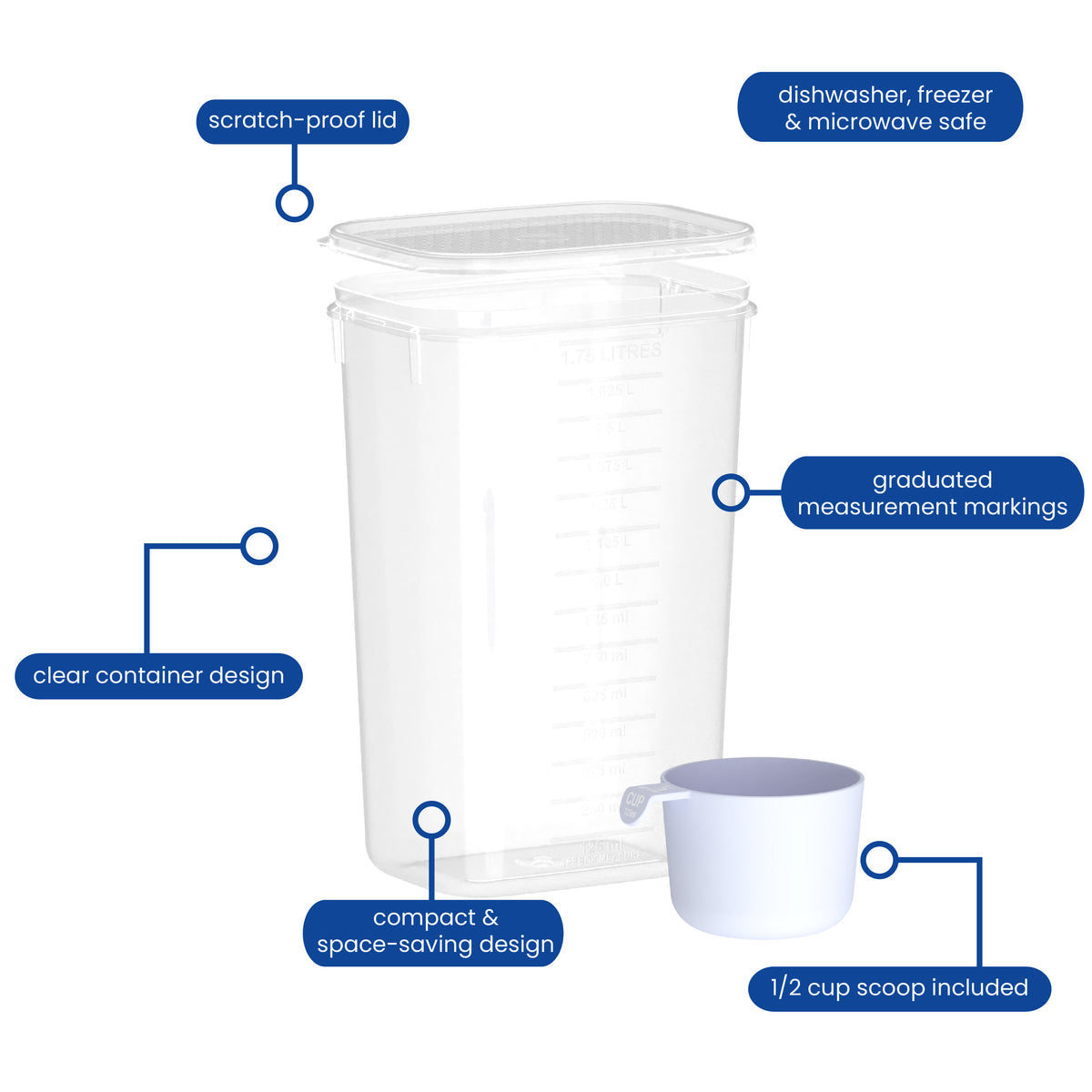 Food Container, Tall, Oblong, 1.75L