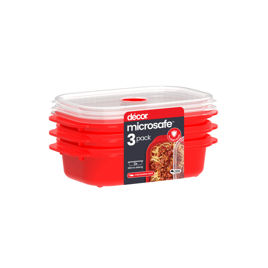Microwavable Container, Oblong, 900ml, 3pk