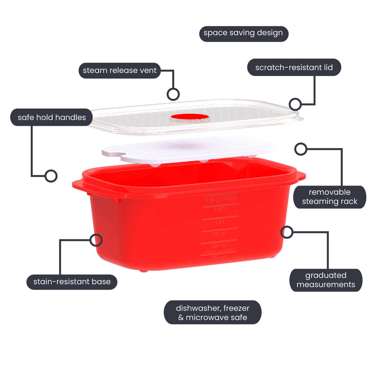 Microwave Steamer, Oblong, 1.6L