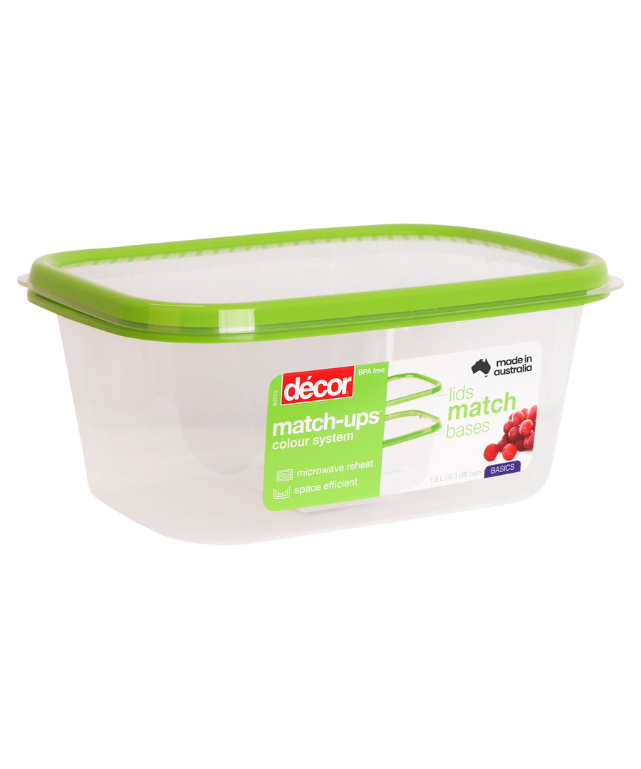 Basics Food Container, Oblong, Green, 1.5L