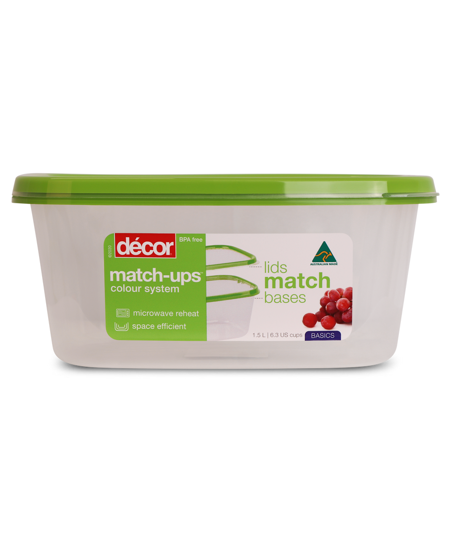 Basics Food Container, Oblong, Green, 1.5L