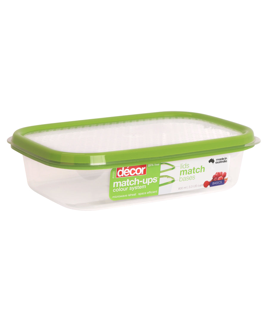 Basics Food Container, Oblong, Green, 800ml