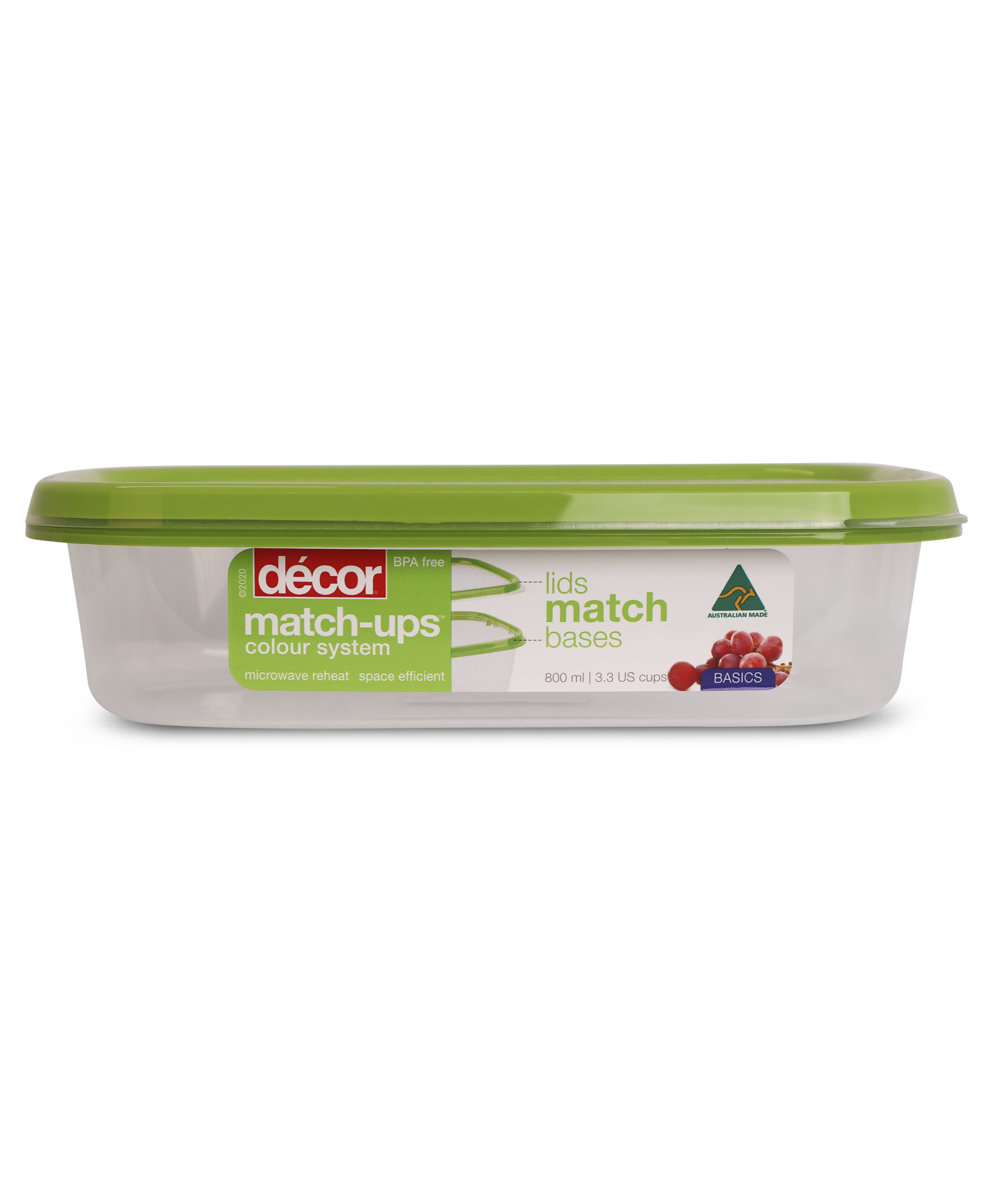 Basics Food Container, Oblong, Green, 800ml
