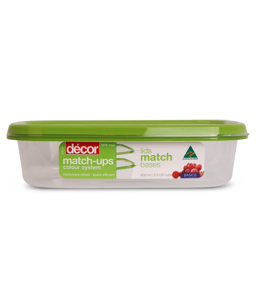 Basics Food Container, Oblong, Green, 800ml