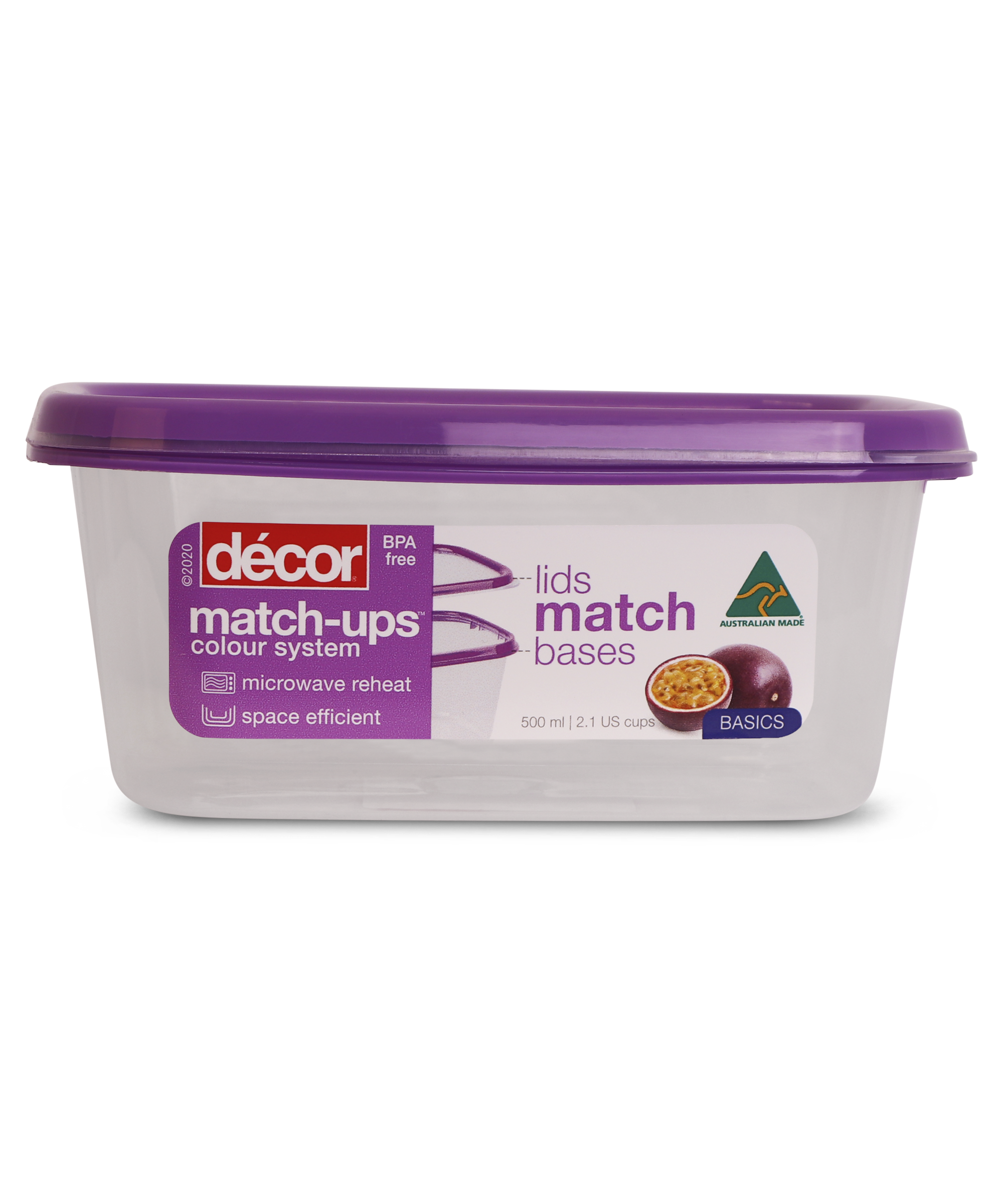 Basics Food Container, Oblong, Purple, 500ml