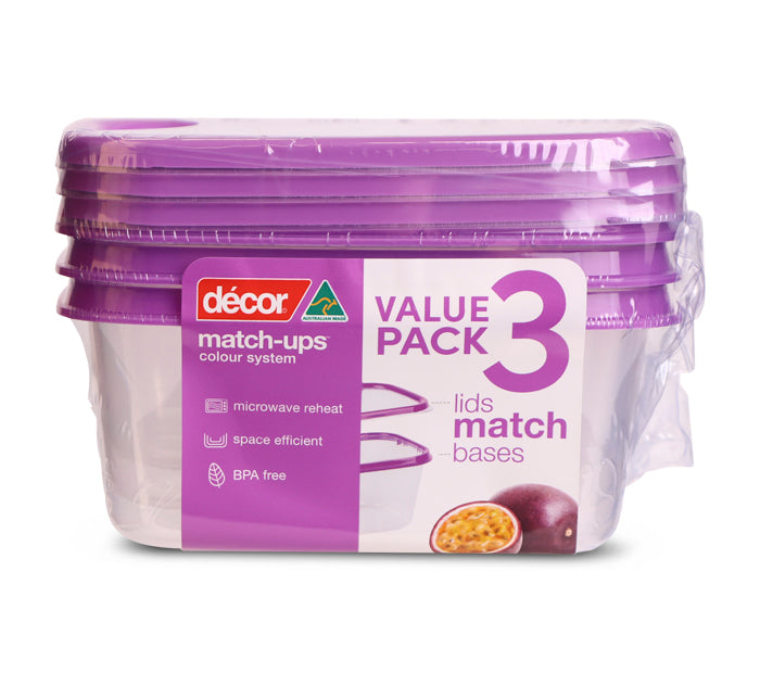 MatchUps Basics Oblong, Purple 500ml, 3pk Décor Australia Décor