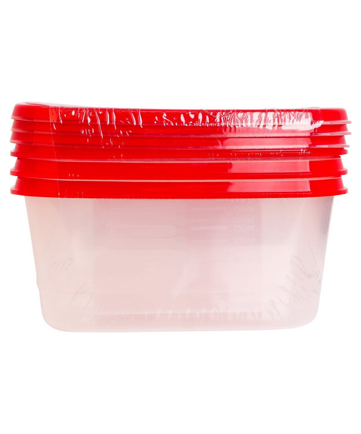 Basics Food Container Oblong, Red, 1L, 3pk