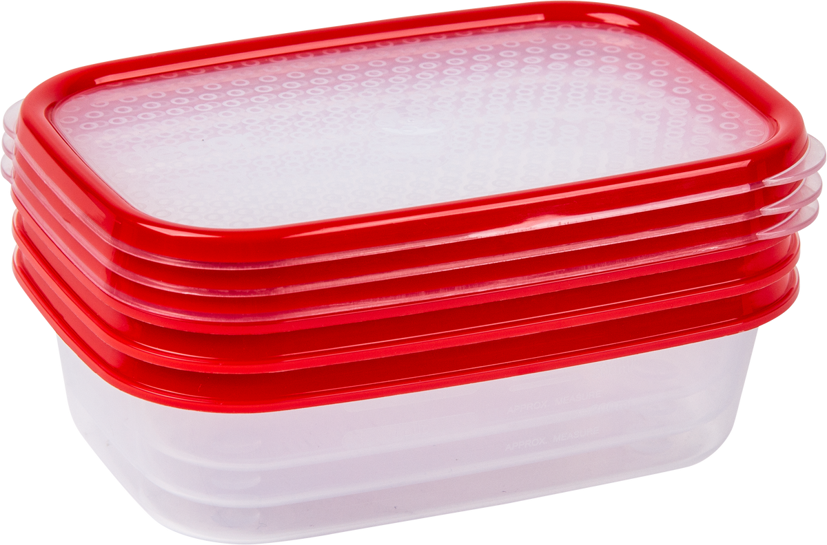 Basics Food Container, Oblong, Red, 600ml