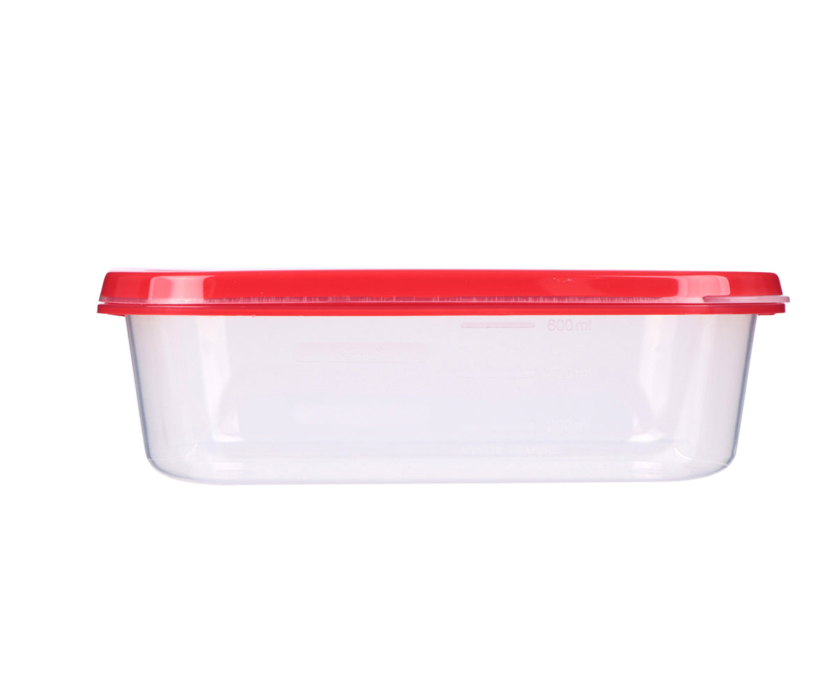 Basics Food Container, Oblong, Red, 600ml