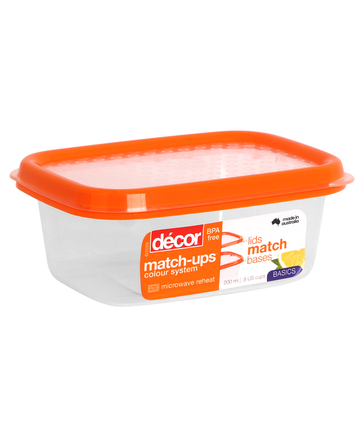Basics Food Container, Oblong, Orange, 200ml