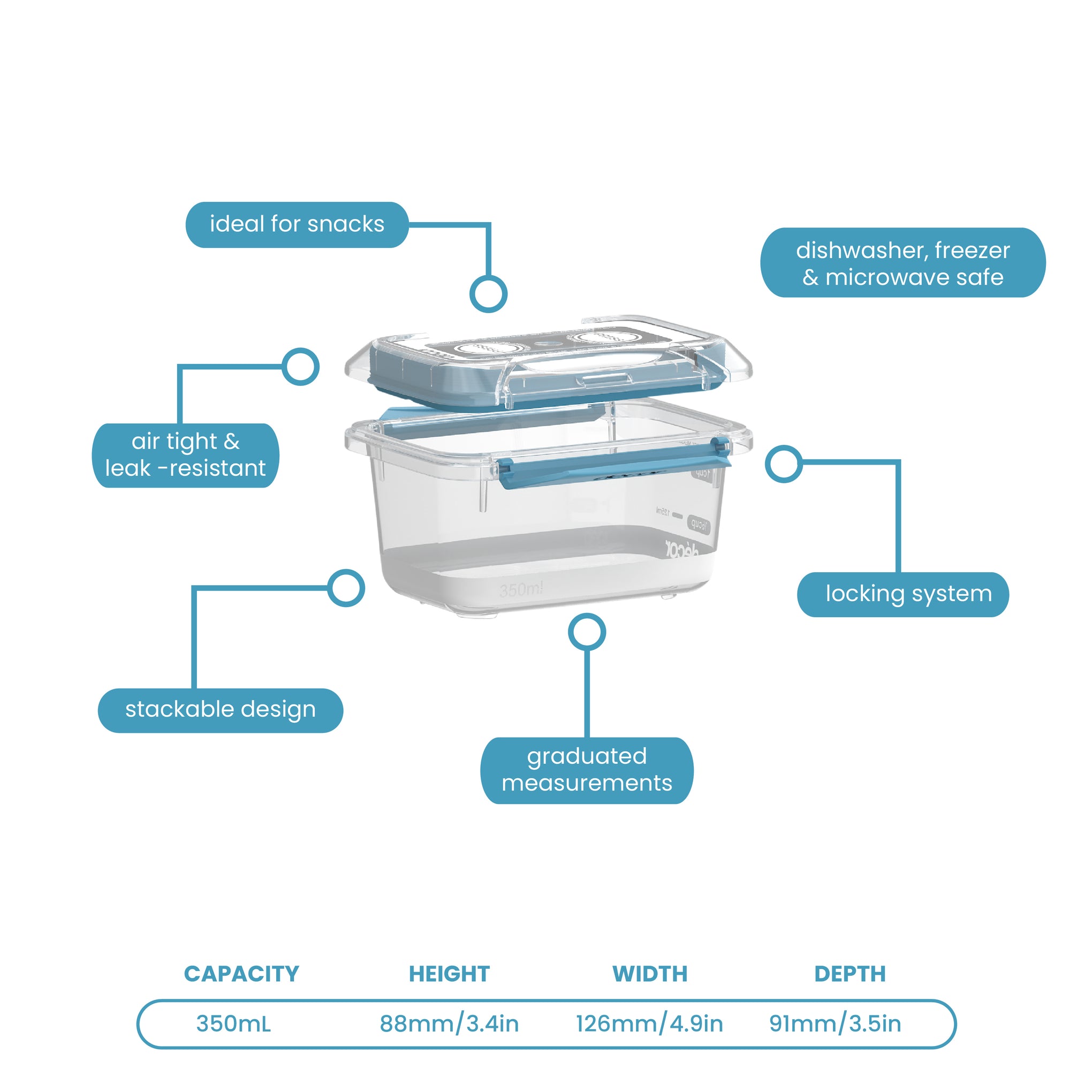 Food Containers, Oblong, 350ml