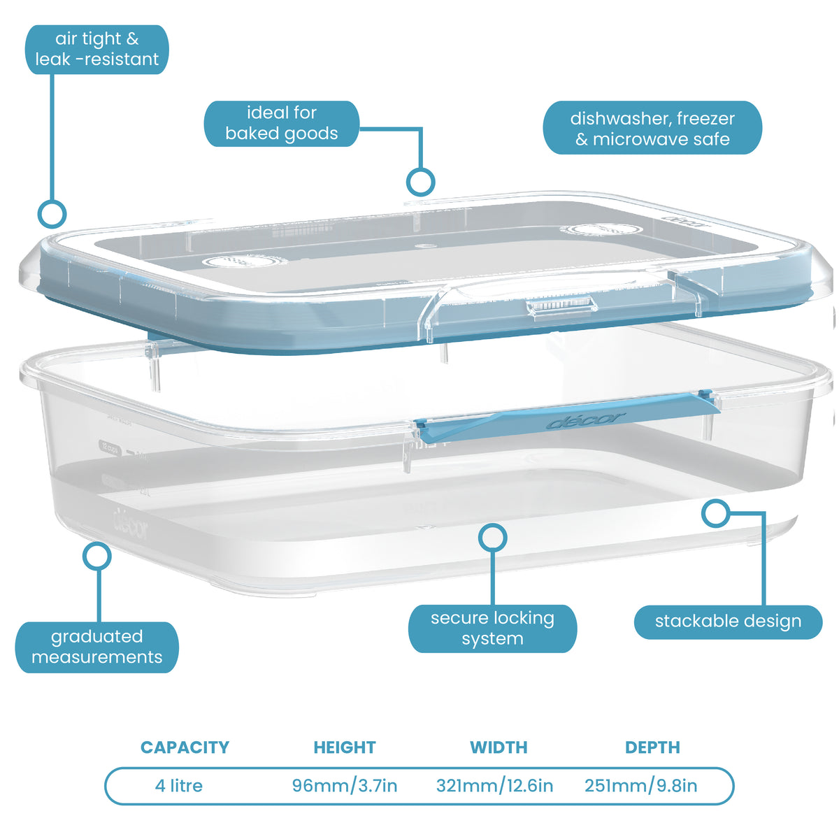 Food Containers, Oblong, 4L