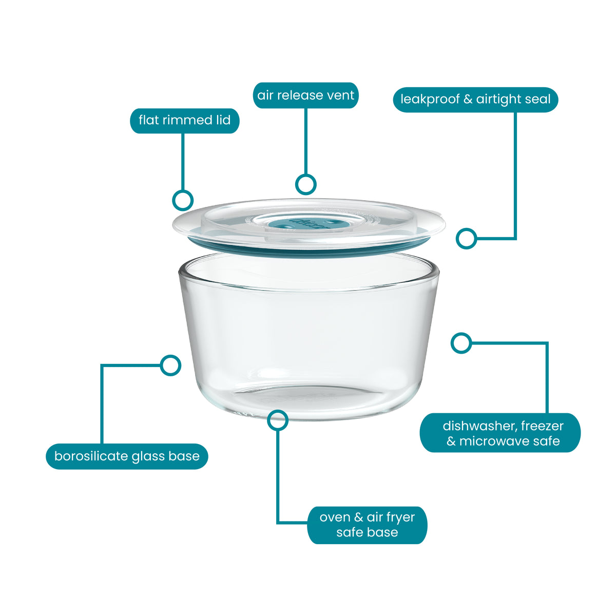 Glass Containers, Round, 500ml