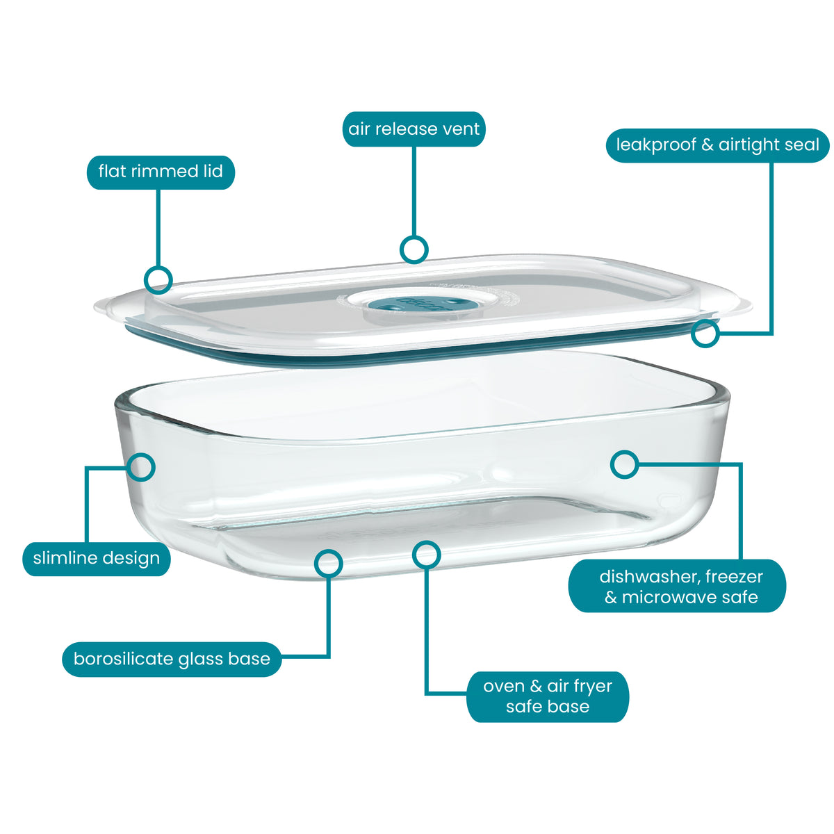 Glass Containers, Slimline, Oblong, 800ml