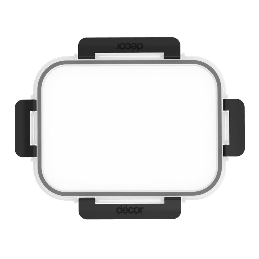 Premium Glass Clips Lid, Black, Oblong, 1.5L
