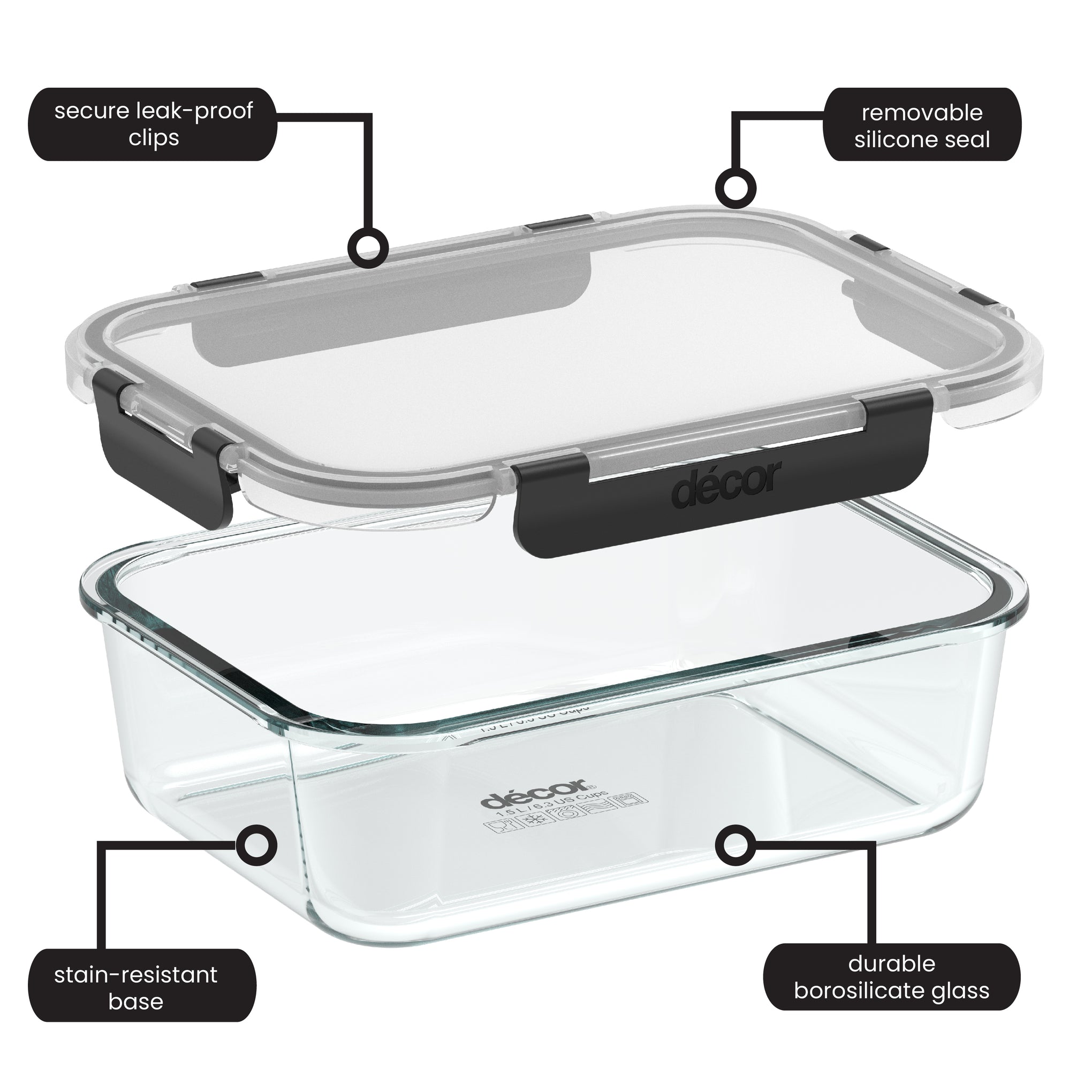 Premium Glass Clips Oblong, 1.L