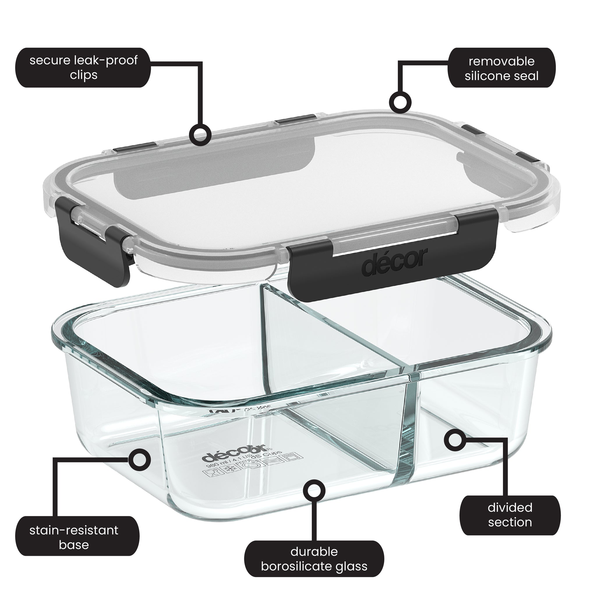 Premium Glass Clips, Split, Oblong, 980ml
