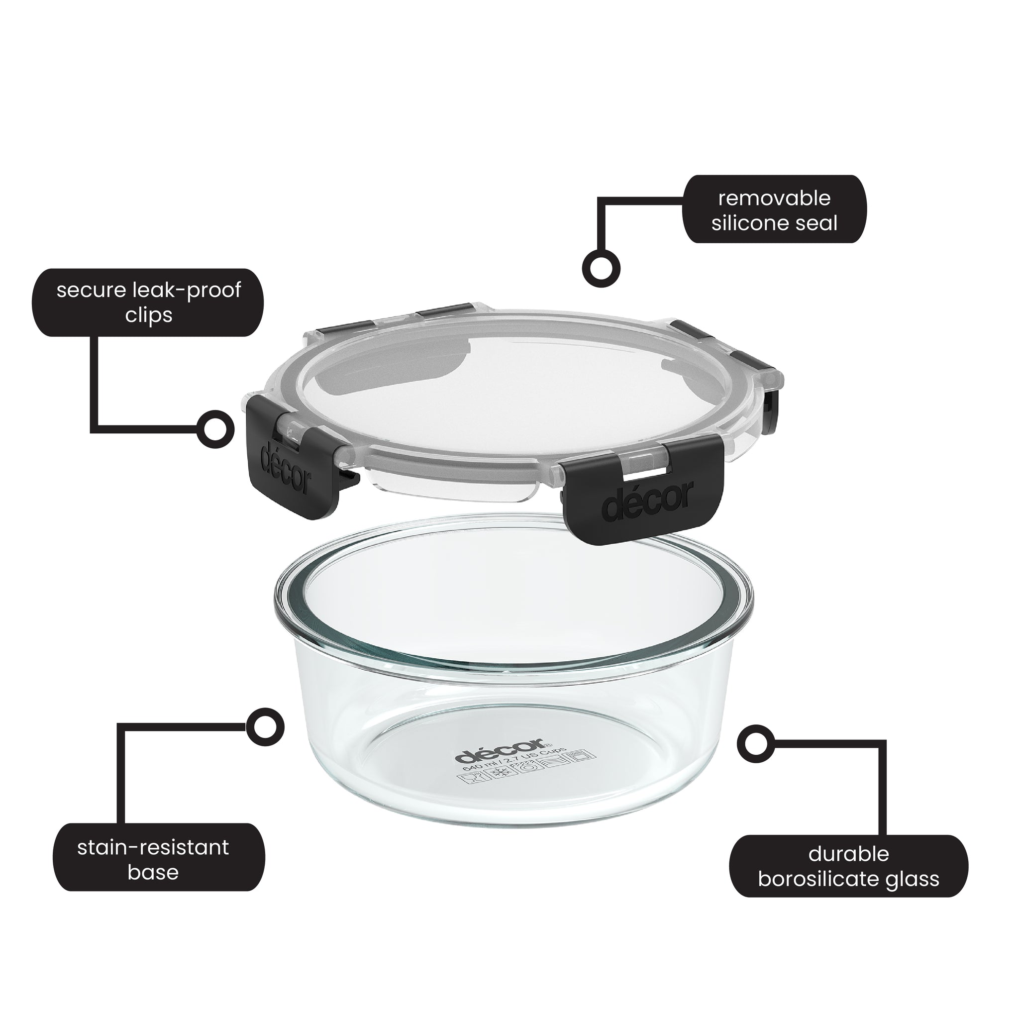 Premium Glass Clips, Round, 640ml
