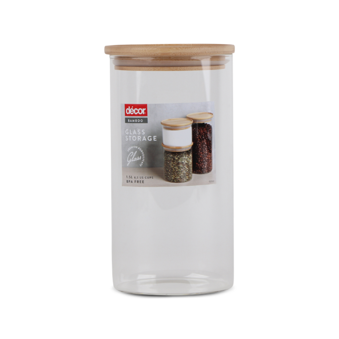 Glass Container with Bamboo lid. 1.5L by Decor on white background