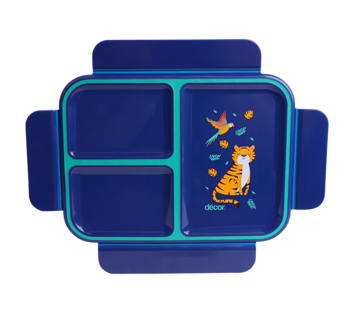 Compact Triple Split Bento Lunchbox Lid, Blue